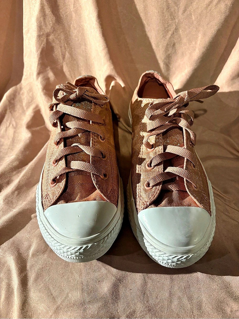 Converse Chuck Taylor All Star Low Top Sparkle Sneakers Brown & Blue US 3